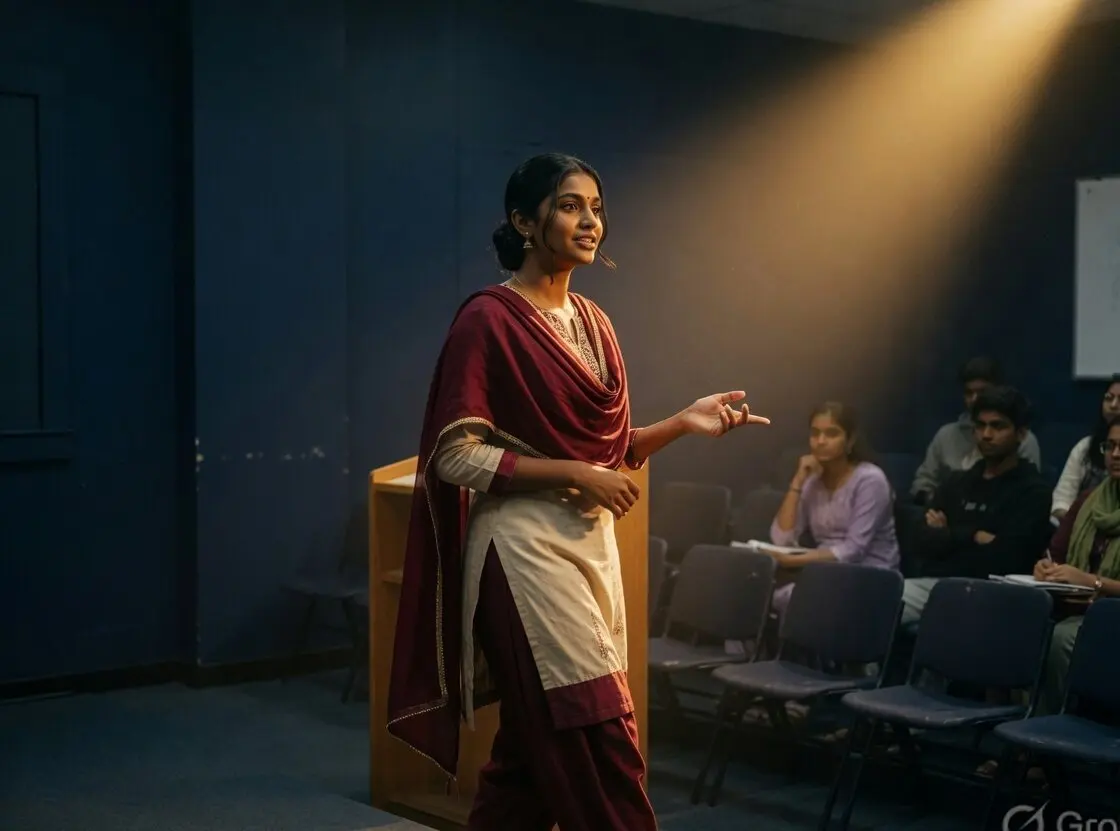 A learner presenting with confident body language